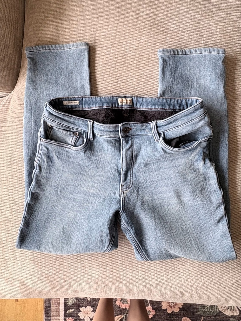 Weatherproof Straight-Leg Jeans Light Blue Denim Fleece Lined 38x34